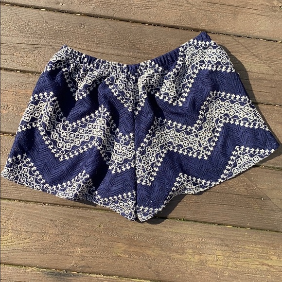 Navy Tasseled Blue Crochet Shorts - Picture 3 of 6